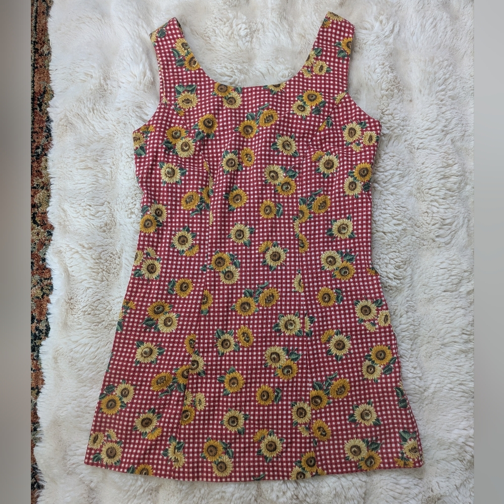 90s Sunflower Gingham Accomplice Mini Dress